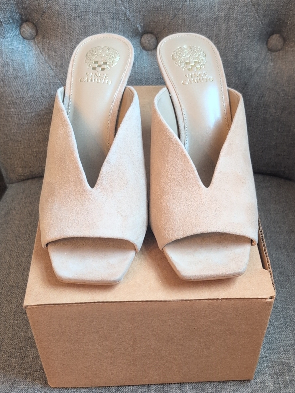 Vince Camuto Women's Beige Suede Slide Mules